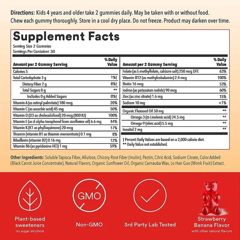 Kids Multivitamins Gummies - Boosts Immunity Promotes Healthy Brain and Body Development Provides Energy