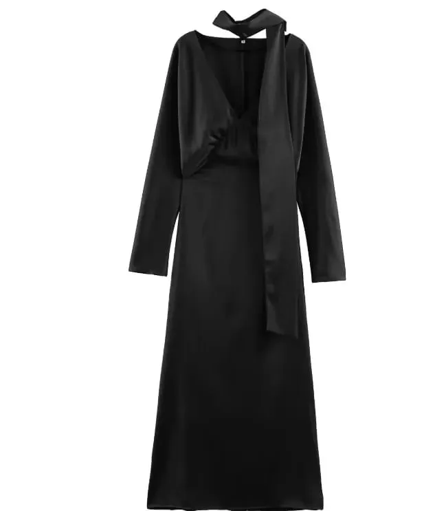 2026-os új sál, tömör, elegáns maxi ruhák női tavaszi V nyakú, hosszú ujjú klubbuli hosszú ruha, női elegáns, karcsúsított ruhák — image 7
