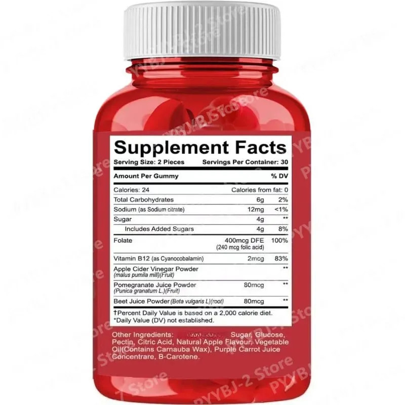 Apple Cider Vinegar Gummies Support Metabolism Digestive Health with Vitamin B12 & Folate – 60 Gummies — image 5