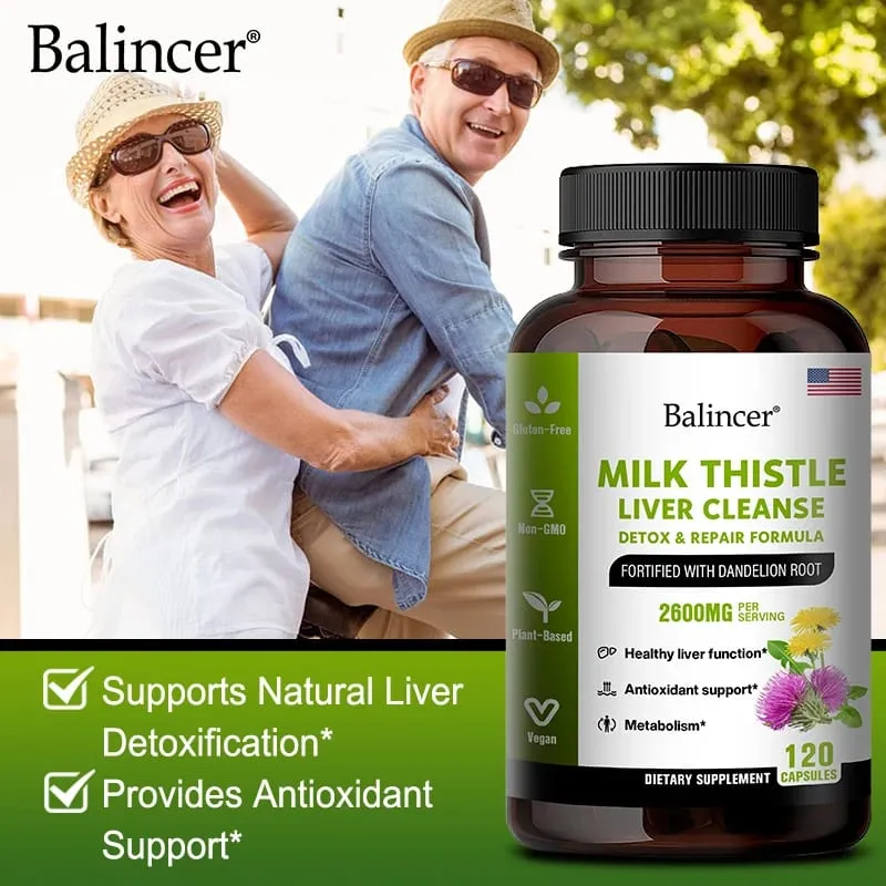 Milk Thistle Extract Capsules with Dandelion for A Detox Cleansing Liver Support and Repair Formula Help Digestion Non-GMO