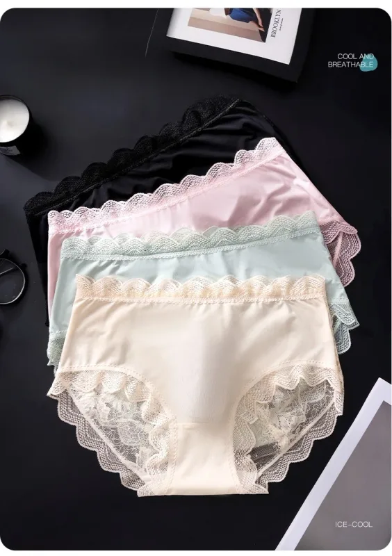 Thin Ice Silk Lace Men's Underwear Breathable Mid Waist Embroidery Comfortable Triangle Pants Traceless Hollow Out Male Briefs