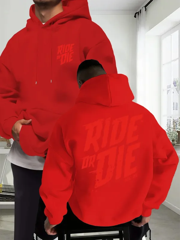 Sweat à capuche de motard pour hommes, surdimensionné, avec lettres graphiques Ride Or Die, imprimé au dos, Streetwear pour moto, automne et hiver