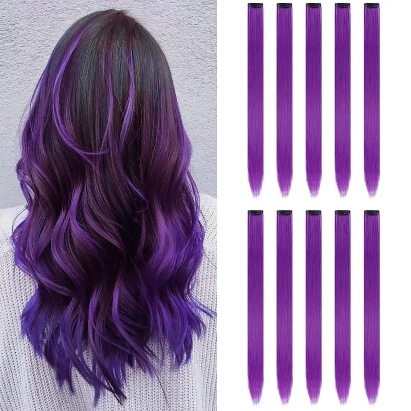 10PCS Colored Synthetic Hair Extensions 