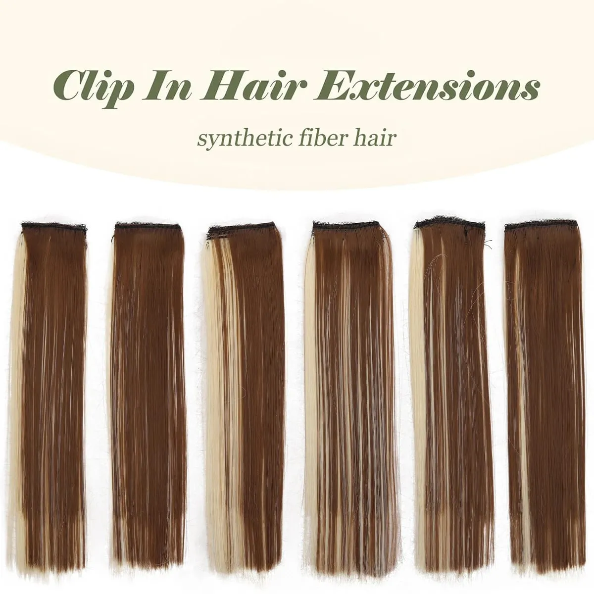 6PCS 6 Clips In Synthetic Hair Extensions Medium Short Straight Clip In Highlights Hairpiece For Women Daily Use