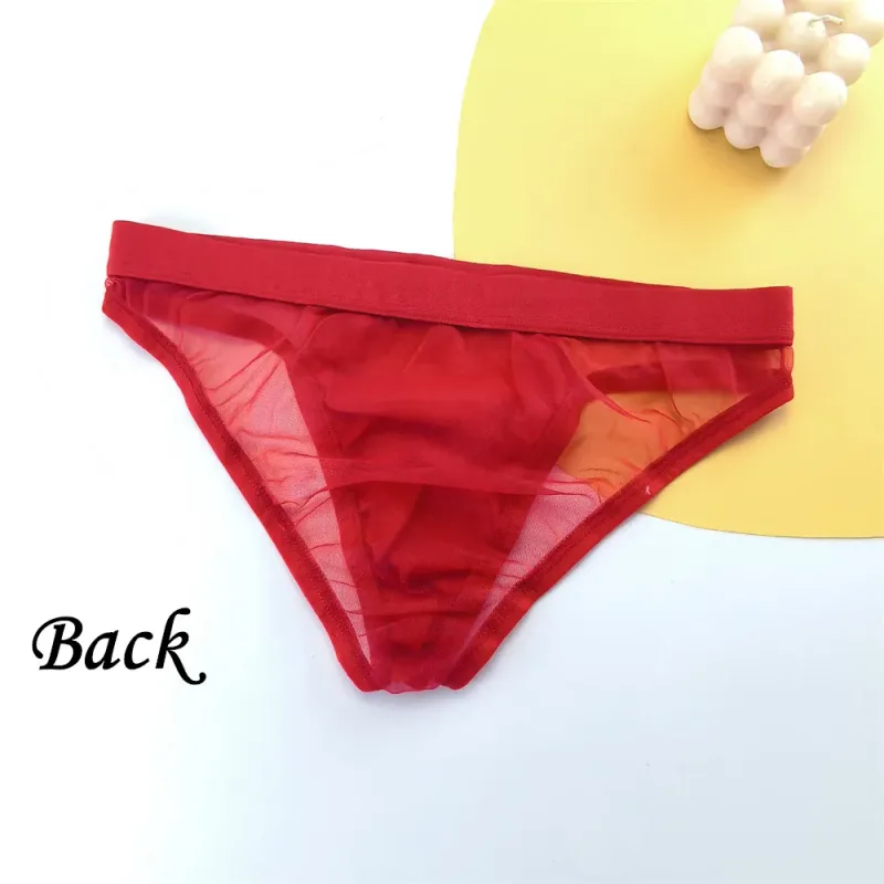 Sexy Glossy Satin Silk Man's Underwear Briefs Transparent Mesh Male Panties Breathable Quick Dry Underpants