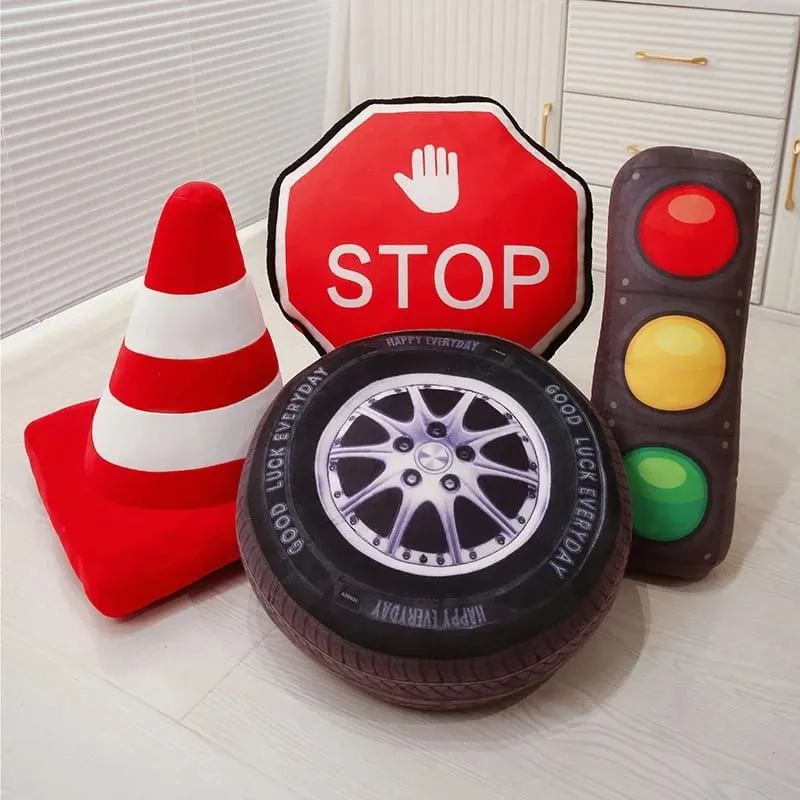 40 cm-es Traffic Light Series Párna Stop Traffic Light Roadblokk gumiabroncs Kreatív plüssjátékok Otthoni Gyerekeknek Fiúknak Ajándékok