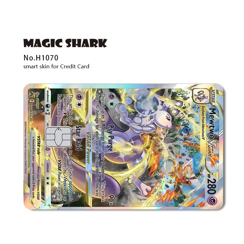 Magic Shark Mew Charizard EX Eevee Gengar Pikachu TCG Αυτοκόλλητο με ολογραφικό δέρμα λέιζερ για τραπεζική πιστωτική κάρτα