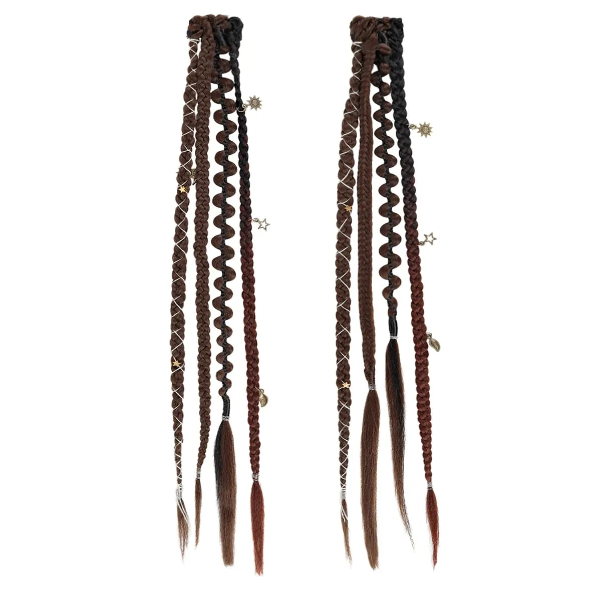 Boho Ombre Μπορντό πλεκτό Extensions Ponytail Hair Extensions Συνθετικές πλεξούδες με Bohemian Viking Hair Pieces for Women Carnival Party — image 9
