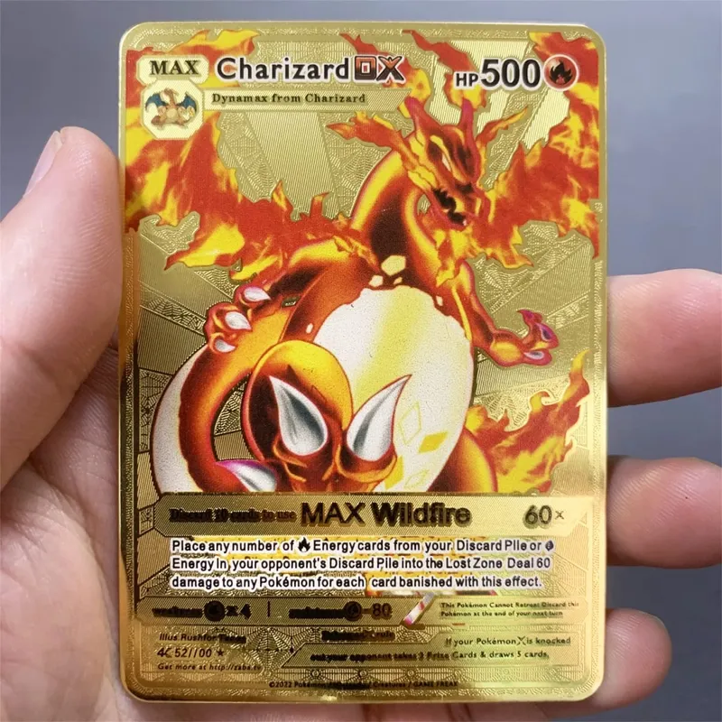 Tiếng Anh Kim Loại Pokemon Thẻ DIY Arceus Mewtwo Charizard Pikachu Sắt Sáng Bóng Pokémon GX Vmax EX Trò Chơi Trẻ Em Bộ Sưu Tập Thẻ Đồ Chơi Quà Tặng