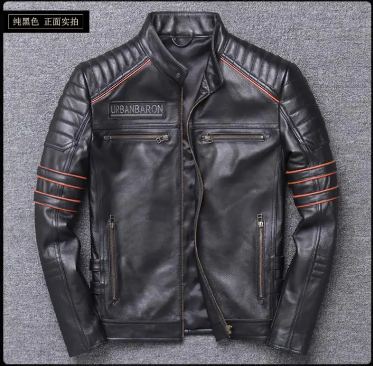 CC Shop.Brand skull cowhide coat.8XL Plus black slim genuine leather jacket,Rider leather cloth.Chaqueta de cuero esqueleto