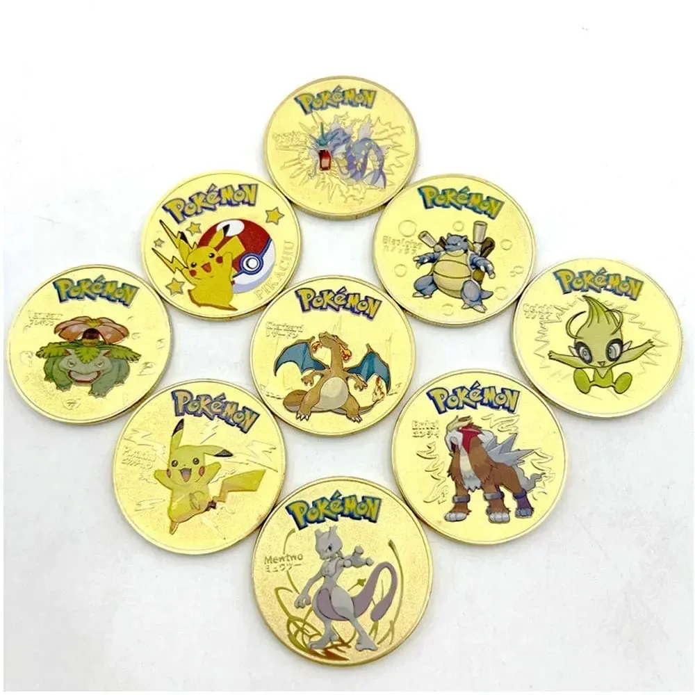 Pokemon Đồng Tiền Vàng Pikachu Anime Đồng Tiền Kỷ Niệm Charizard Vàng Kim Loại Tròn Đồng Xu Đồ Chơi — image 2