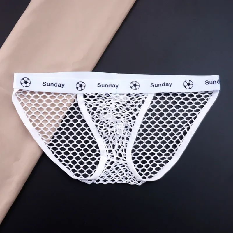 2PCS Basketball Letters Print Low Waist Men Sexy Transparent Nylon Briefs Male Large Mesh Fishnet Underwear for Sports — image 2