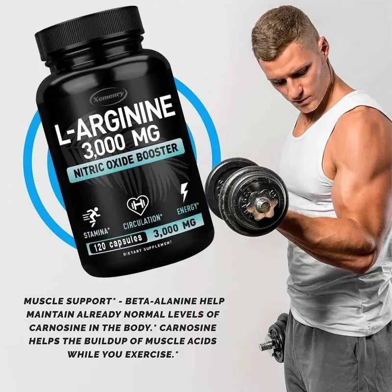 L-Arginine Capsules 3000mg - Nitric Oxide Boosters - Improve Energy Endurance Performance Build Muscle Mass — image 7