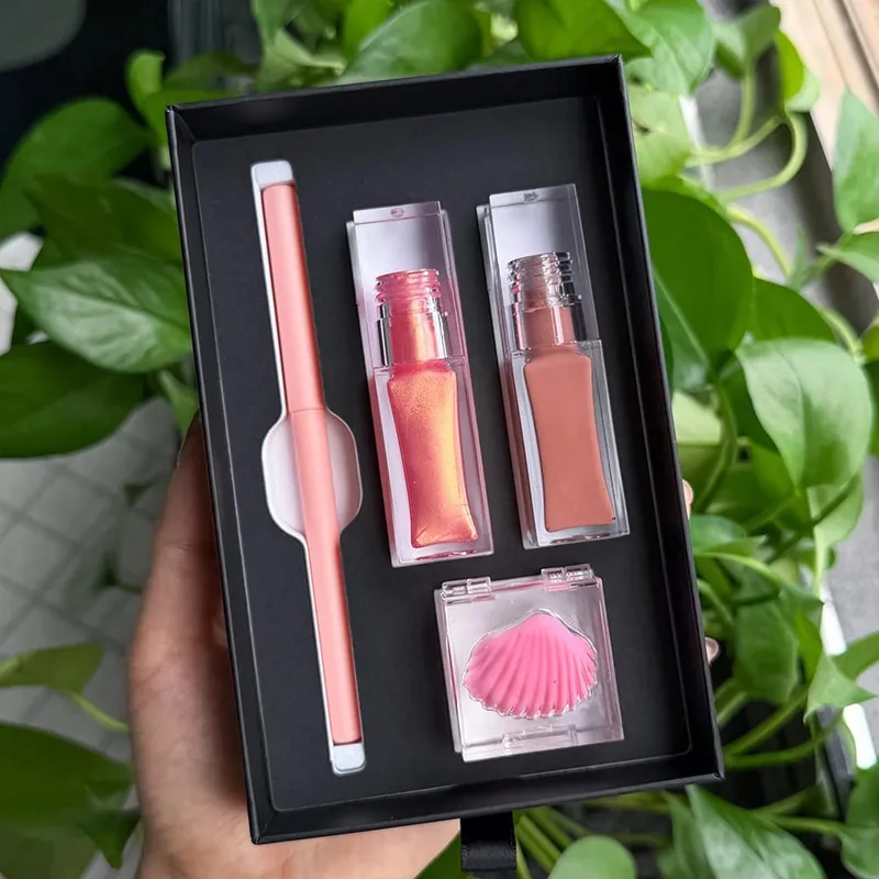 4 Buah/Kit Makeup Vegan Lip Gloss Matte Lipstik Lip Liner Masker Bibir Set Label Pribadi Logo Kustom Grosir — image 9