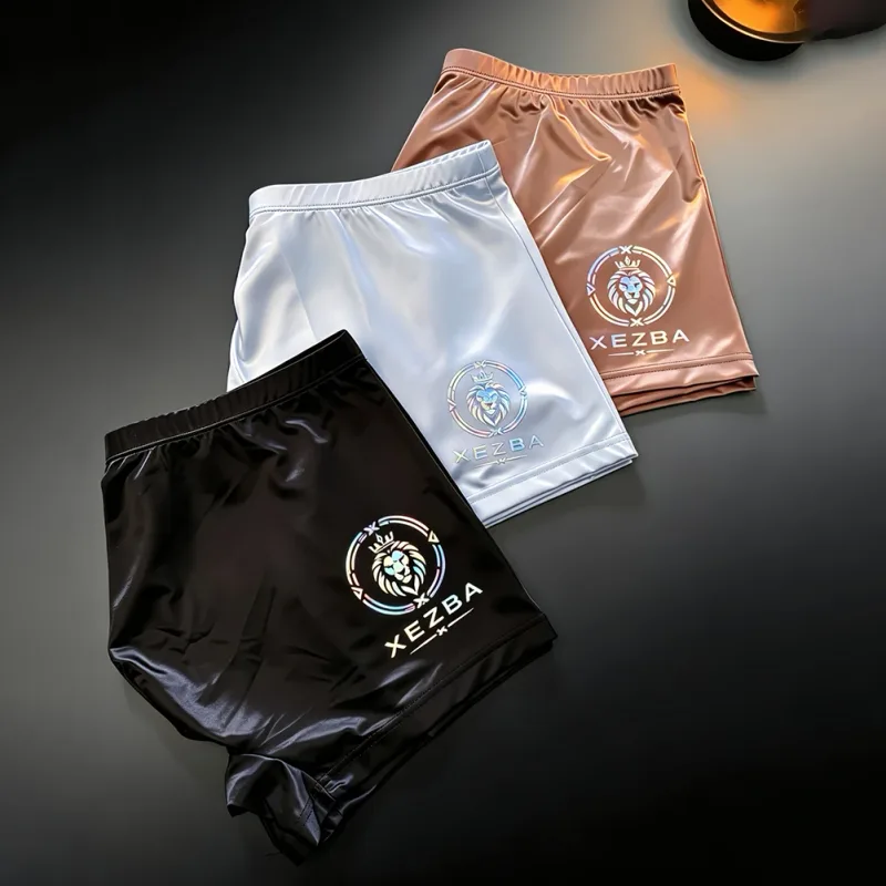 Men Glossy Ice Silk Boxer Shorts Briefs U-shape Pouch Underwear Home Sleep Trunk Men's Glossy Satin Ice Silk Long Leg Boxer — image 8