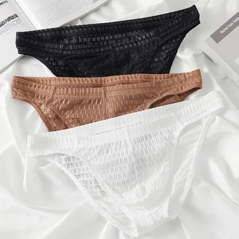 Breathable Low Waist Men's Briefs Transparent Ultra-thin Ice Silk Underwear Lingerie Mesh Panties Male Comfort Fit — image 13
