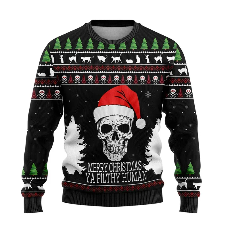 Niedlicher Tier-3D-gedruckter hässlicher Weihnachtspullover für Männer und Frauen, lustiges Totenkopf-Design, grafische Sweatshirts, lässige Rundhals-Tops — image 4