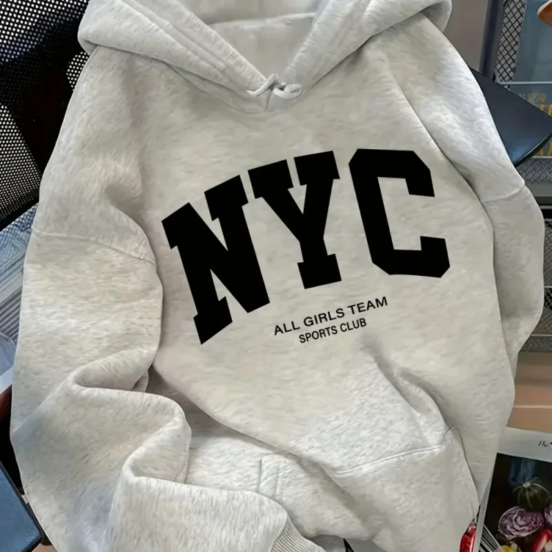 Novità Autunno/Inverno, comoda felpa con cappuccio blu navy della squadra di New York - felpa con cappuccio street style per coppie a maniche lunghe, pullover casual con POC