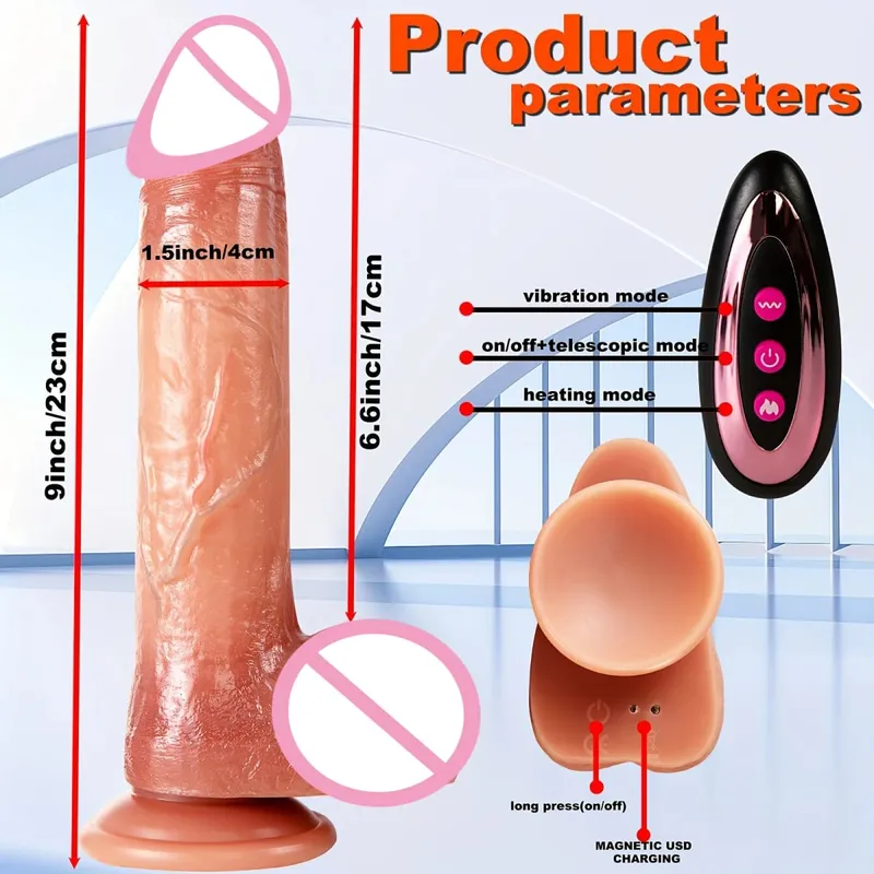 Realistic Vibrator Dildo Telescopic Female Vaginal Penetration Masturbator Anal Plug Penis Heated Vibrating Sex Toys For Women