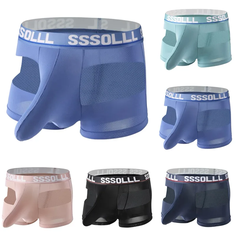 Men Breathable Mesh Boxer Shorts Soft Flat Corner Elephant Nose Trunks Underwear For Daily Wear Classic Letter Print Panties — image 8