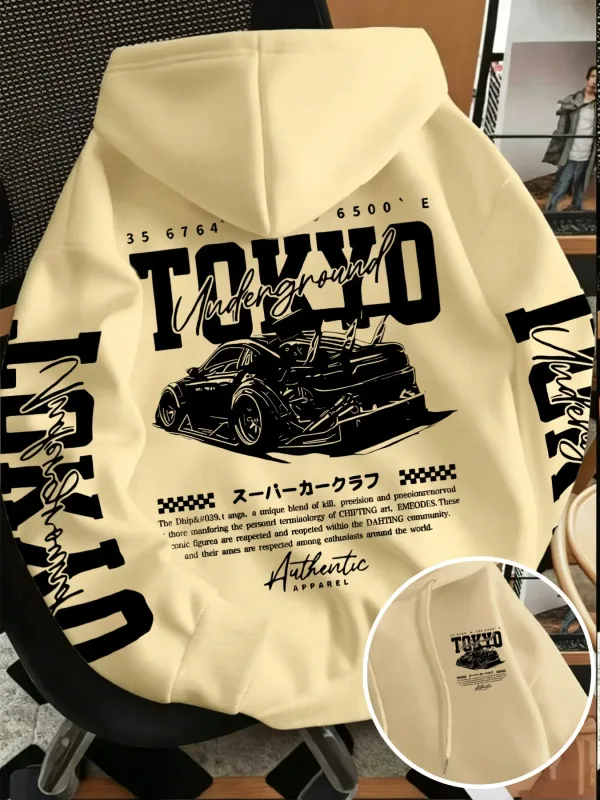 Sweat-shirt à capuche pour hommes, nouvelle collection automne hiver, course souterraine de Tokyo, dessin de ligne imprimé, haut tendance de rue japonaise