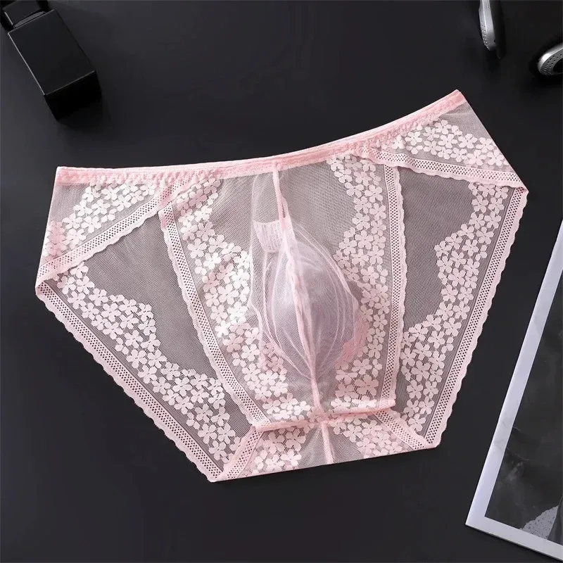 Men Ice Silk Lace Underwear 3D Convex Bag Plus Size Sexy Lingerie Calzoncillos Hombre Tangas Breathable Male Sleepwear — image 12