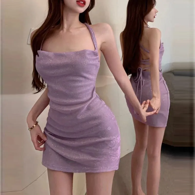 אופנה קיץ גרסה קוריאנית סקסית Pure Desire Wind Slim צבע אחיד רצועות תליית צוואר ללא גב שמלה ללא שרוולים — image 4