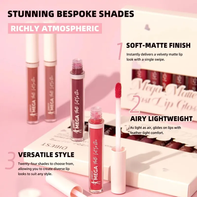 12 Χρώματα Ματ Κιτ Lipgloss Αδιάβροχο Υγρό Κραγιόν μακράς διαρκείας Nude Purple Lip Mud Cosmetics Sets Lip Glaze Tint — image 5
