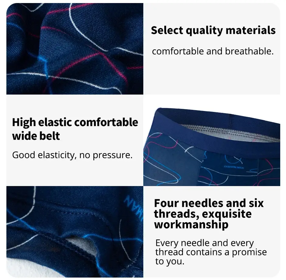 4 ชิ้นแฟชั่นผู้ชายพิมพ์ชุดชั้นในBreathable Crotch Boxersสำหรับวัยรุ่นสบายPlusขนาดชุดชั้นในได้ถึง 6XL.