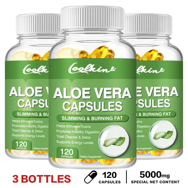Aloe Vera Extract Capsules - Relieve Intestinal Constipation Promote Digestion Detoxify Control Appetite Burn Fat Non-GMOSu
