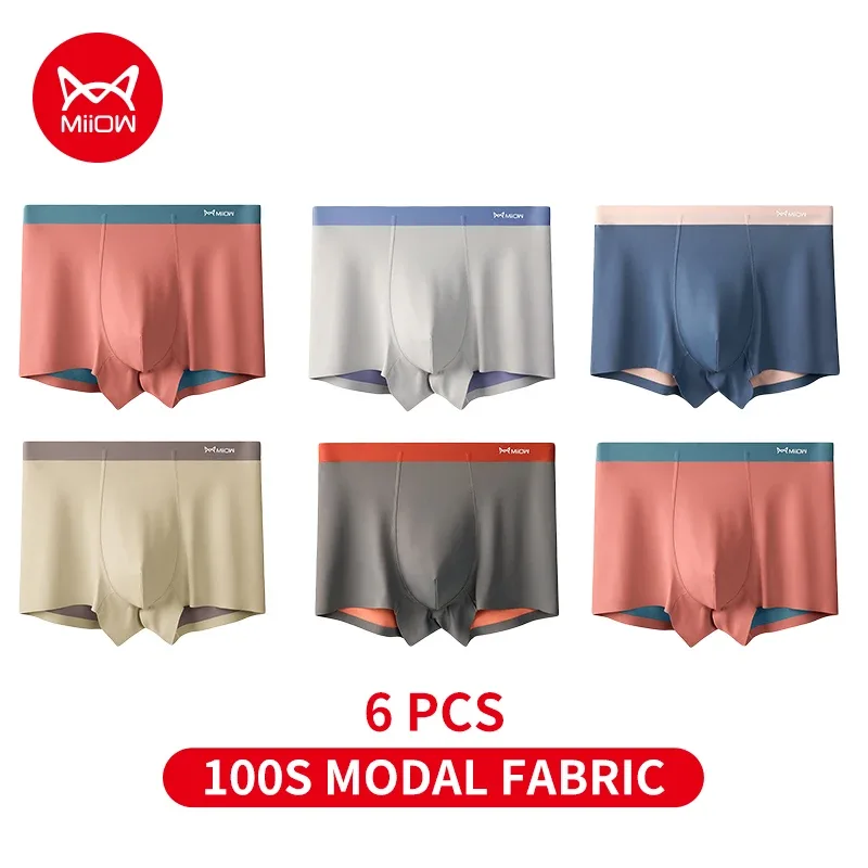 MiiOW Men Underwear Set 100S Modal Men's Boxershorts Silky Breathable Man Panties 5A Antibacterial Mens Boxer Briefs Underpants
