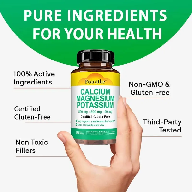 Calcium Magnesium Potassium Supplement - 500mg/500mg/99mg Per 2 Tablets - Supports Cardiovascular Health - Certified Gluten-Free — image 6