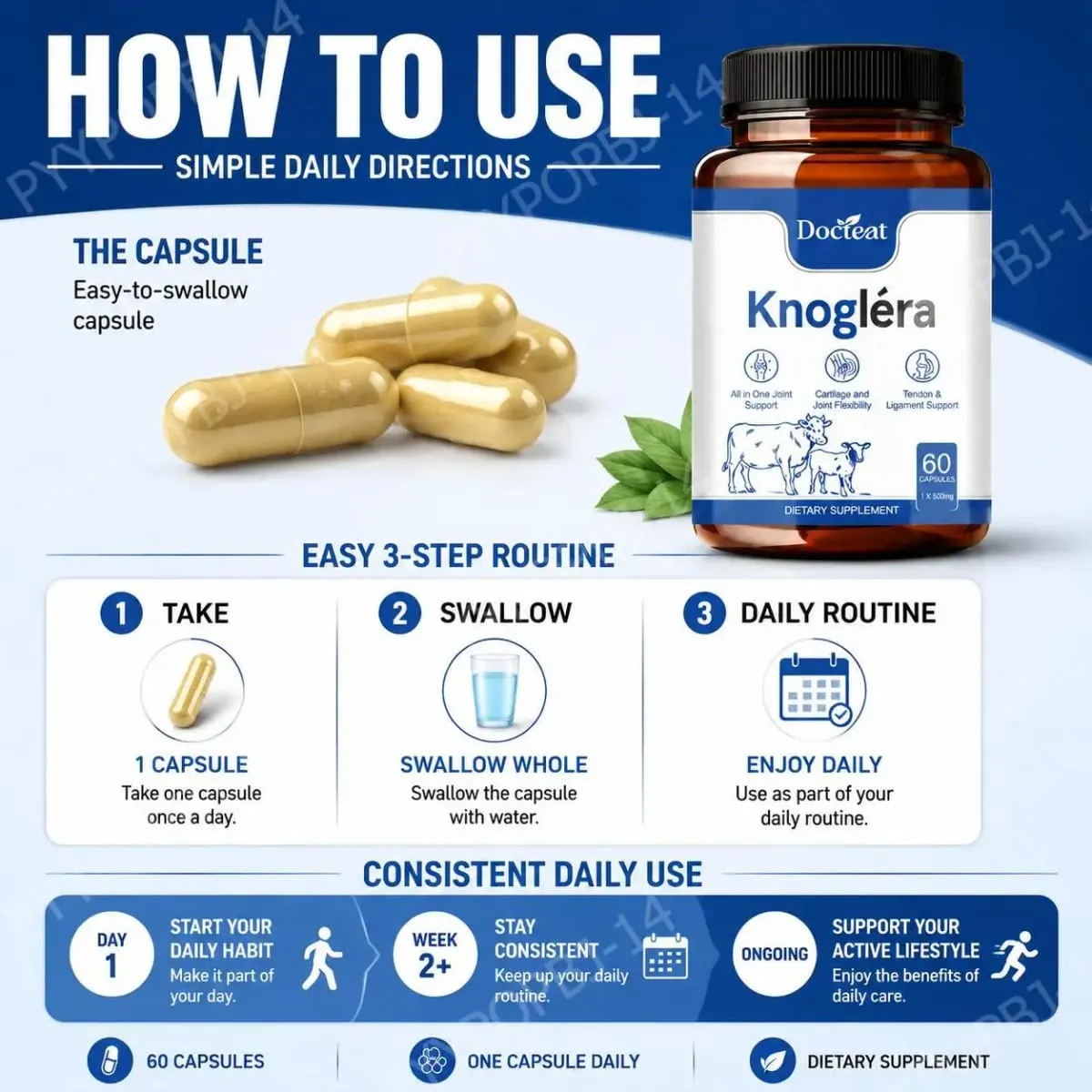 Docteat Knoglera MSM Joint Support Capsules Joint Comfort Cartilage Health and Joint Flexibility for Daily Mobility 60 Κάψουλες