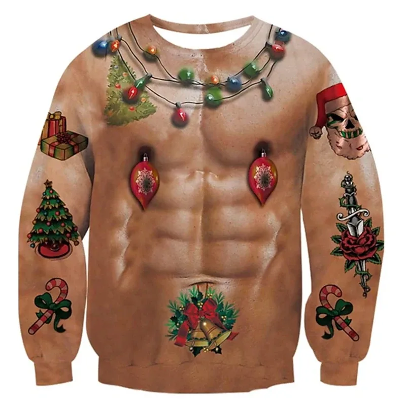 クリスマス醜いセーターおかしい 3D 印刷筋肉パターンスウェット男性のための新しいファッションプルオーバーパーティーコスプレ衣装クリスマスギフト — image 8