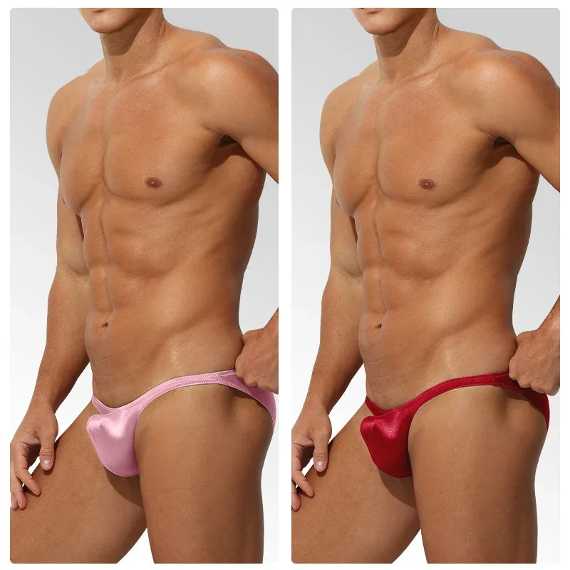 Low Waist Ice Silk Satin Men's Underwear Tight Fit Sport StyleJJ Boosting Luxury Sensual Briefs Youth Nylon Spandex