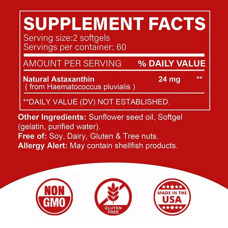 Astaxanthin 24mg - Promotes Cardiovascular Health & Accelerates Metabolism Supporting Eye Joint & Skin Health — image 2