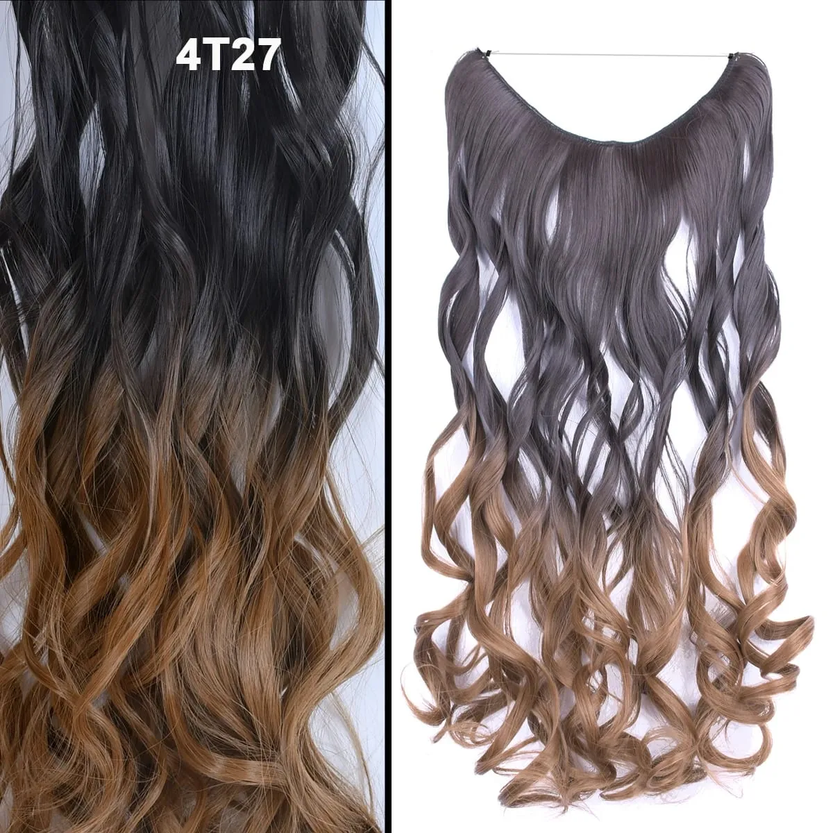 Jeedou κυματιστά μαλλιά Extension Elasticity Αόρατο σύρμα Fish Line One Piece No Clips Συνθετικά Hairpieces Ombre Χρώμα για γυναίκες — image 8