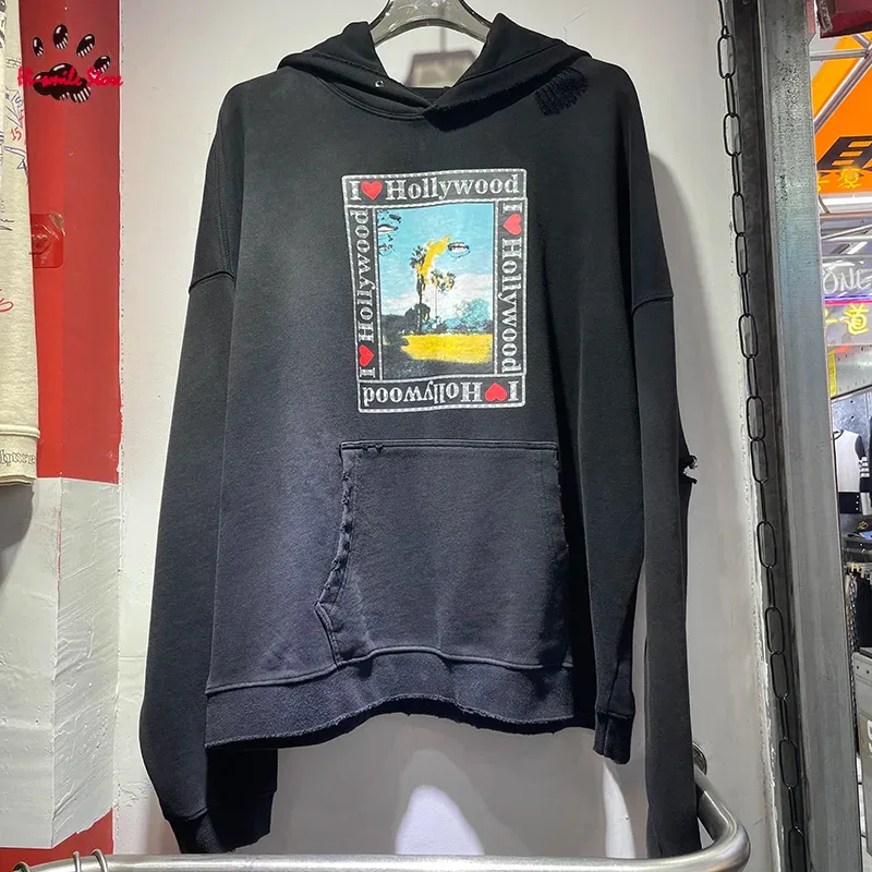 Nouveau surdimensionné PALY sweat à capuche pour homme femme lavé noir endommagé meilleure qualité décontracté Vintage Cardigan Zip sweats — image 14