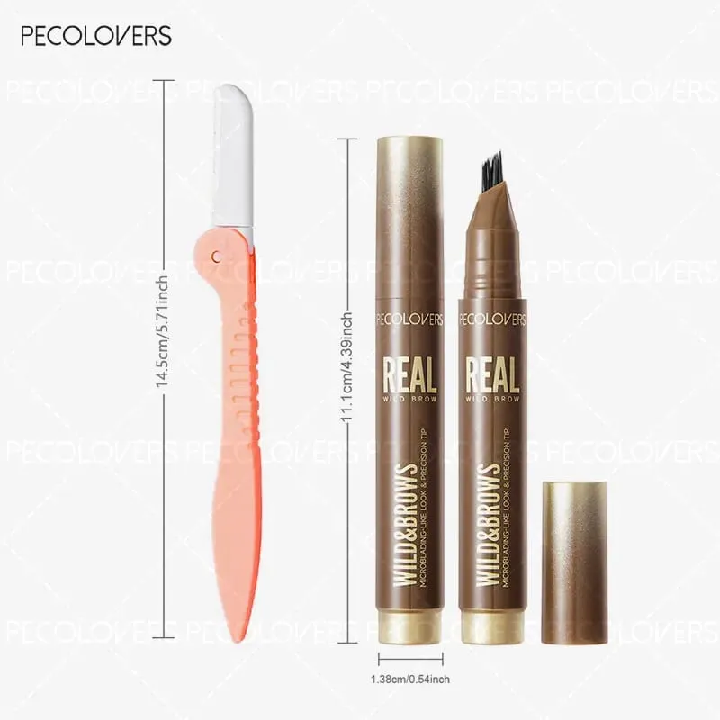 2PCS/SET 3D Wild Waterproof & Sweatproof Eyebrow Pencil &eyebrow Razor Mult Split Tip Eyebrows Pen Eyebrow Portable for Travel — image 4