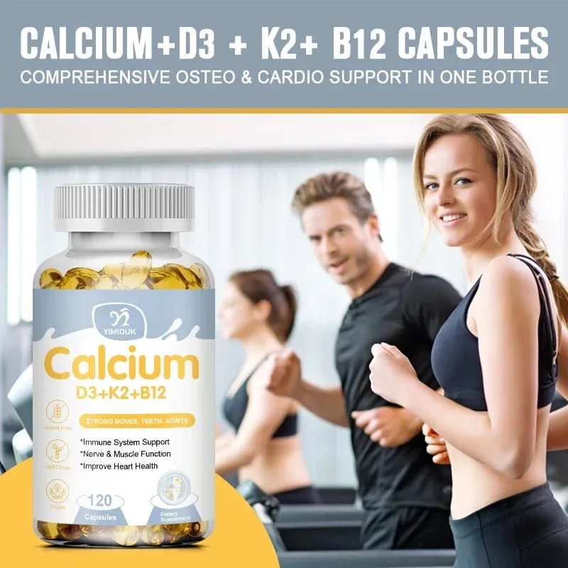 Οι κάψουλες Premium Calcium D3 K2 B12 υποστηρίζουν την απορρόφηση ασβεστίου στα οστά και τα δόντια Υγεία των νεύρων, μυϊκή λειτουργία και ζωτικότητα