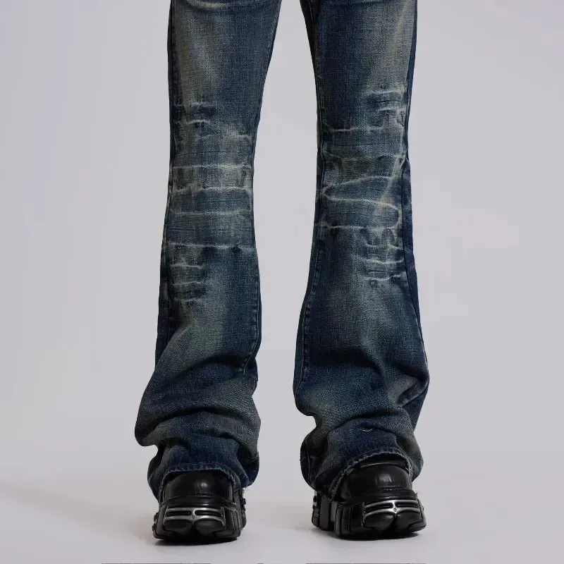 Y2K Mid Blue Flared Jeans Washed Men Women Bootcut Jeans Gothic High Street Unisex Streetwear Φαρδύ παντελόνι με φαρδύ πόδι — image 6
