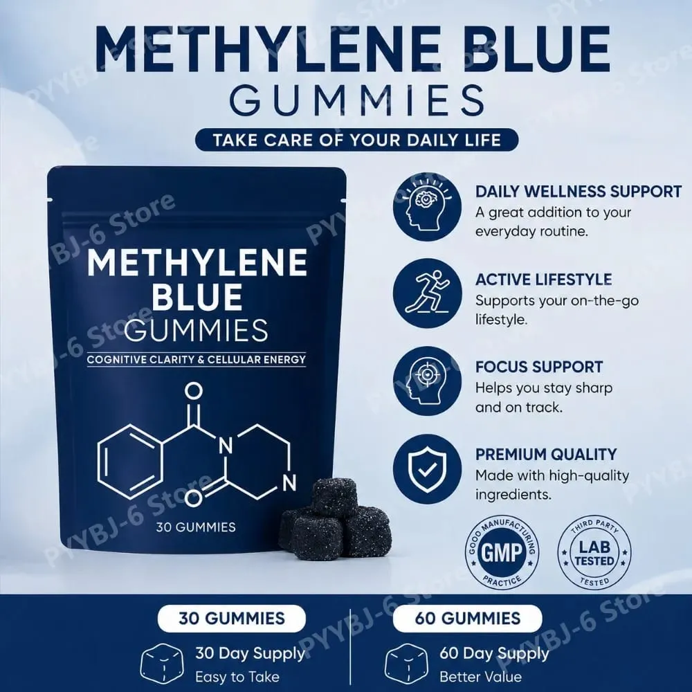 Συμπλήρωμα Methylene Blue Gummies 30/60 τμχ Focus Energy Support Vegan μη ΓΤΟ χωρίς γλουτένη καθημερινά μασήματα διατροφής για ενήλικες — image 4