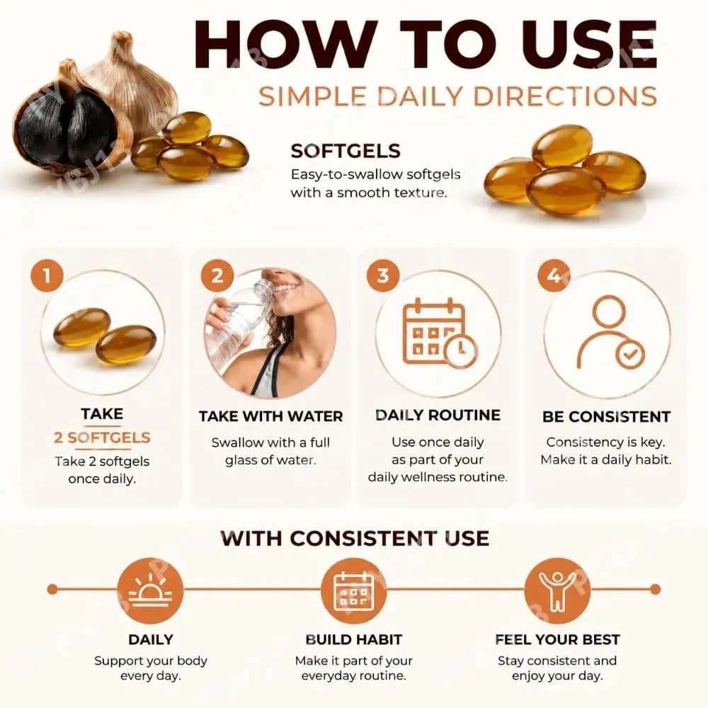 Googeer Fermented Black Garlic Extract Softgels with S-Allyl Cysteine and Polyphenols for Daily Wellness Support 60 Softgels