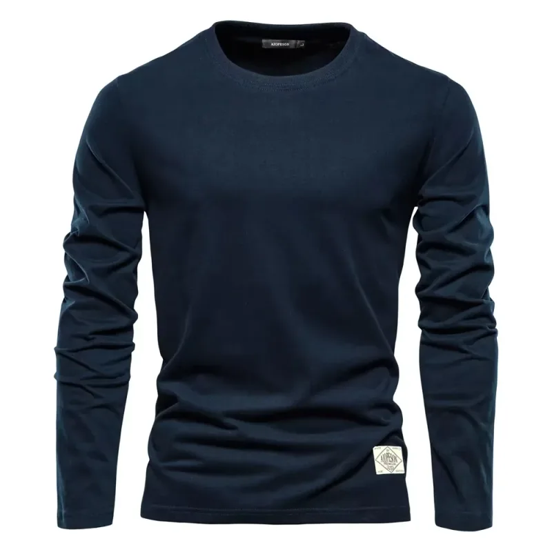 2026Nueva sudadera de algodón de color sólido con cuello redondo para hombre, Jersey holgado informal de manga larga, Top — image 3