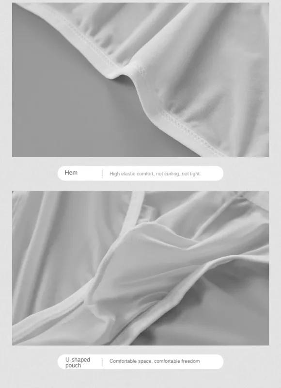 Men's Sexy Underwear Thin Ice Silk Translucent Briefs U Pouch Ropa Interior Hombre Male Panties