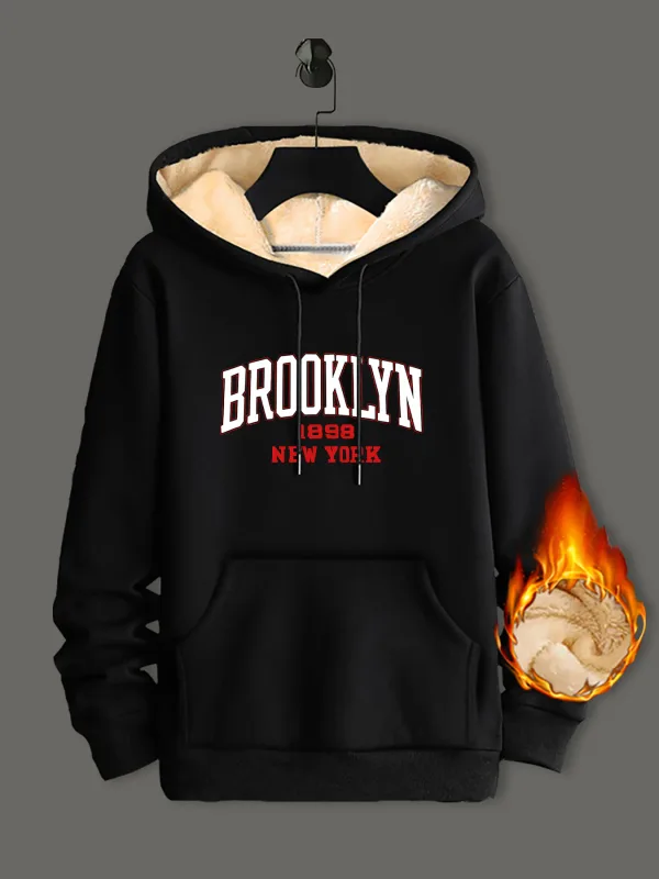 Winter Lamswol Hoodies Dikker Warme Winddichte Sweatshirts Print Capuchon Trui Losse Heren Dames Winter Hoodies Zwart