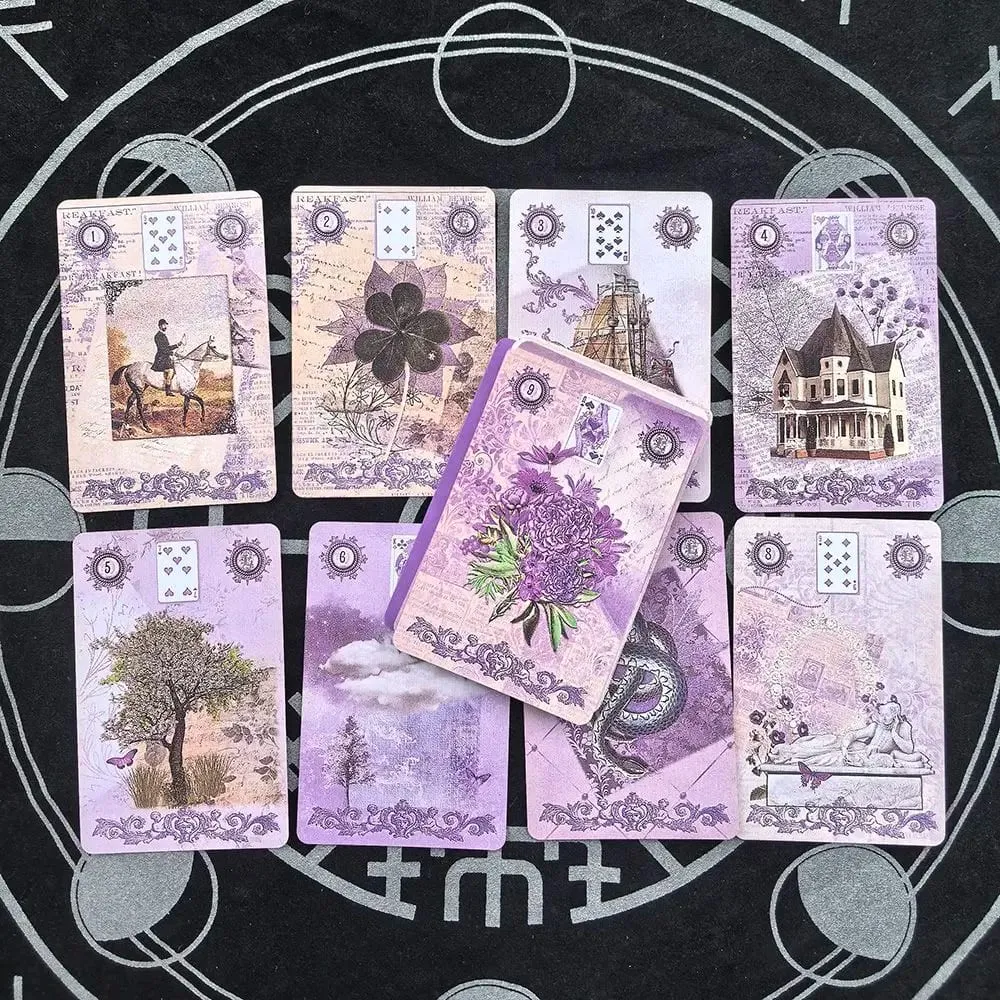 Lavender Lenormand Deck - 9*6cm 36 κάρτες με Vintage Βοτανικές Εικονογραφήσεις Shabby Chic Purple Aesthetic Tarot Alternative