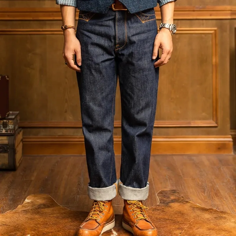 Κόκκινο τζιν Tornado 350 Selvedge με σχέδια με ραφές τσέπης Πόρπη πίσω 14oz Ακατέργαστο τζιν παντελόνι — image 6