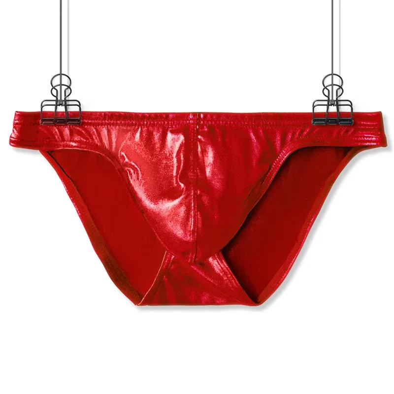 Men's Fashion Low Waist Imitation Leather Briefs with U Convex Pouch Sexy Underwear Lingerie 3PCS/2PCS/1PC Set