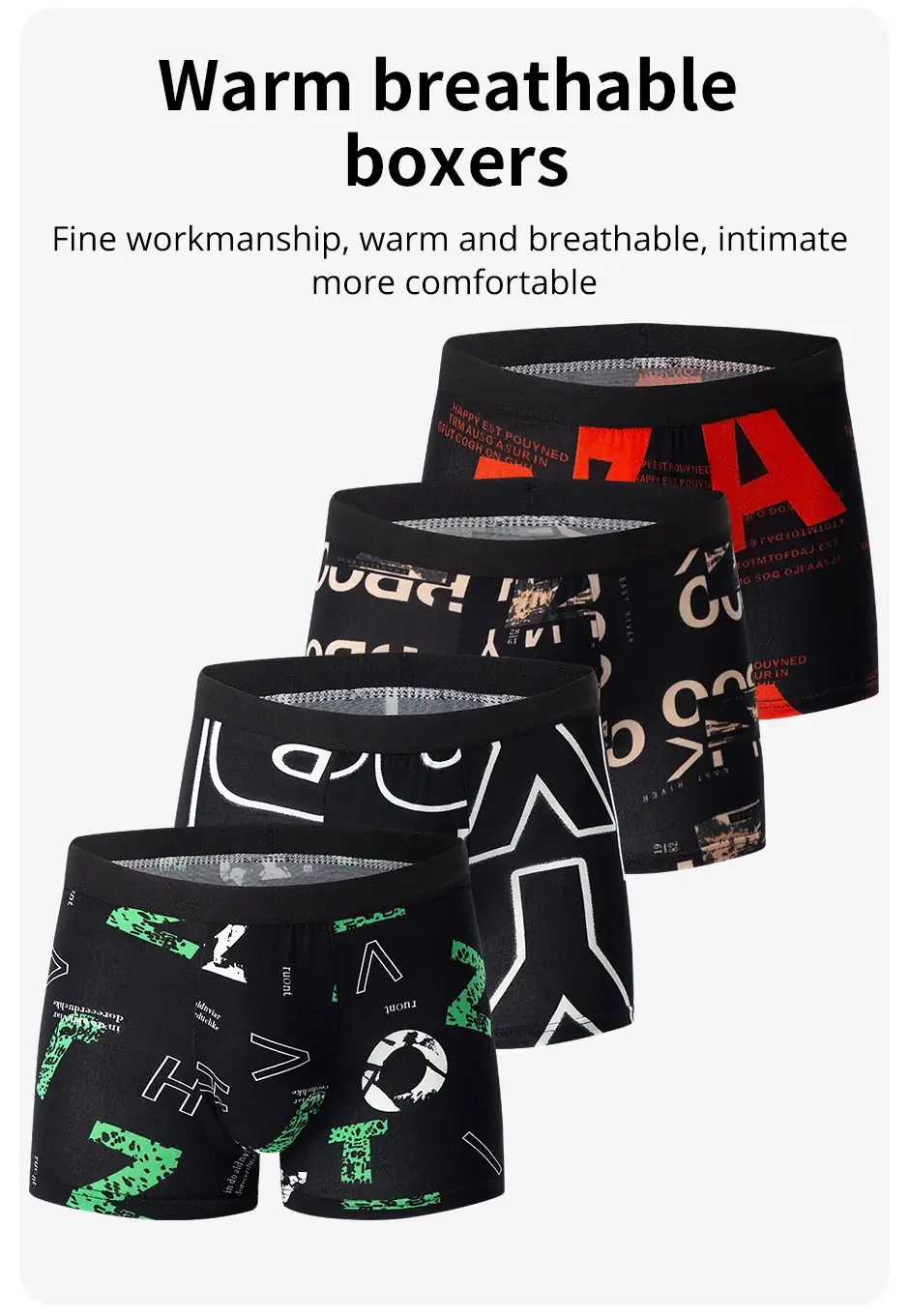 4 ชิ้นแฟชั่นผู้ชายพิมพ์ชุดชั้นในBreathable Crotch Boxersสำหรับวัยรุ่นสบายPlusขนาดชุดชั้นในได้ถึง 6XL.